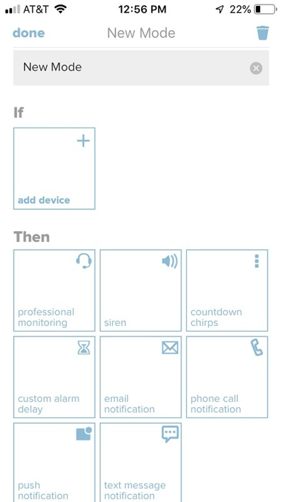 Picture of scout alarm mobile screen for new mode