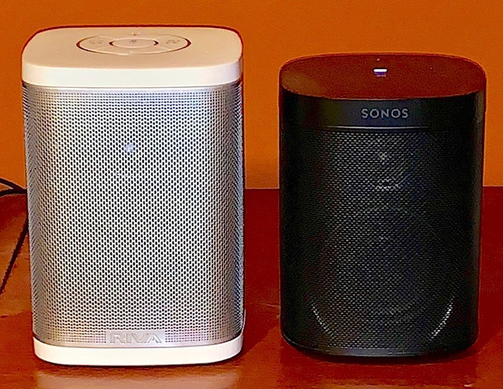 a photo of Riva Concert speaker next to Sonos speaker