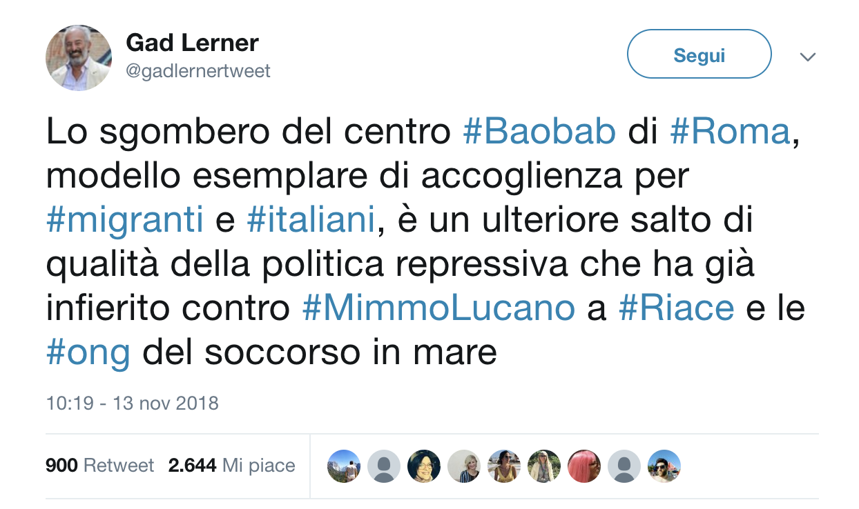 Sinistra in lutto per lo sgombero di Baobab