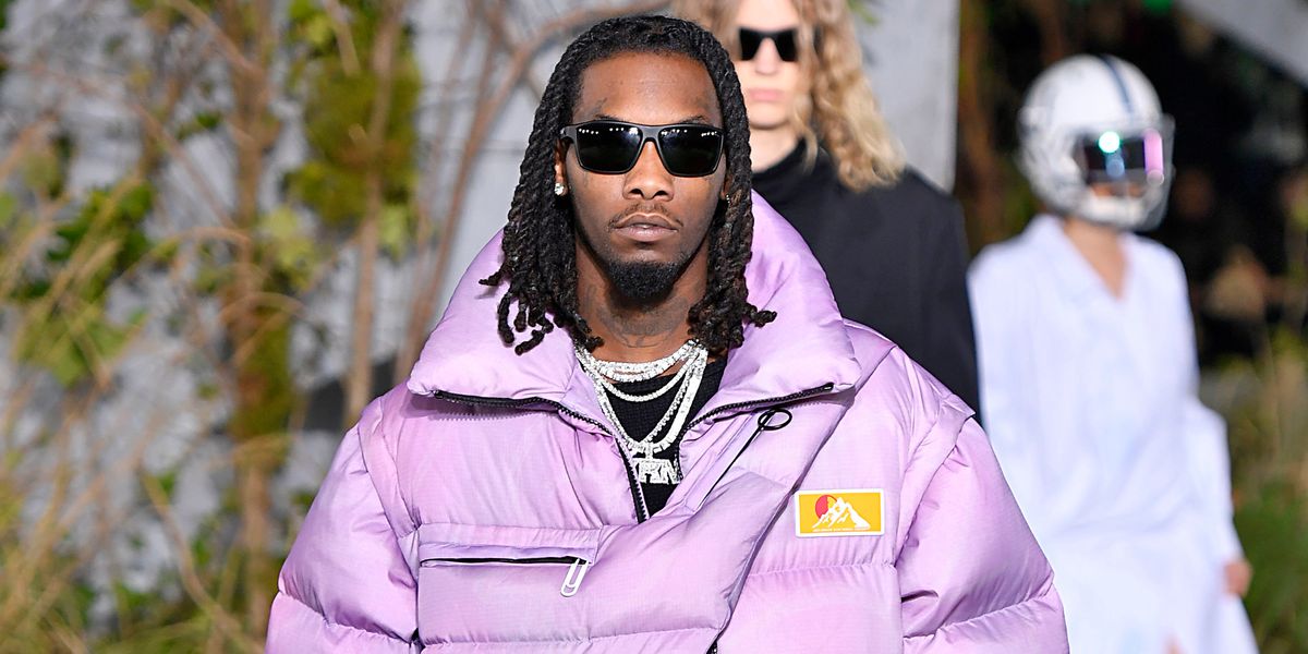 Offset Wore a Floor-Length Lilac Puffer at Off-White