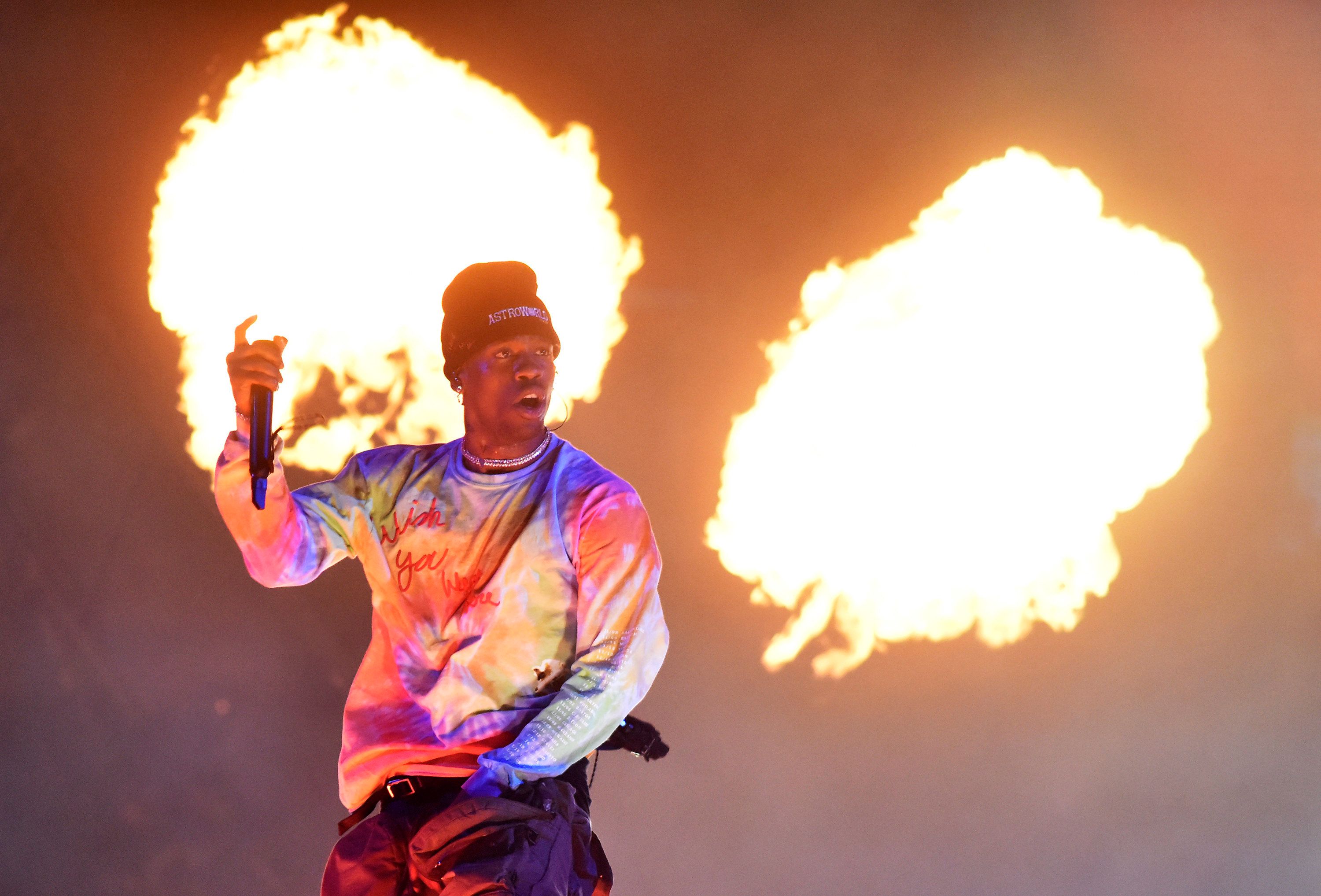 travis scott in flames shirt