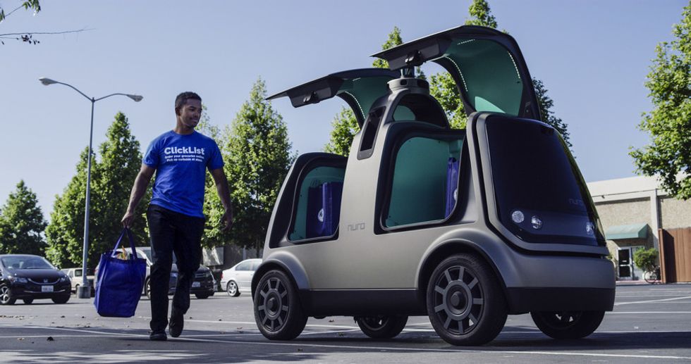 a self driving car making deliveries