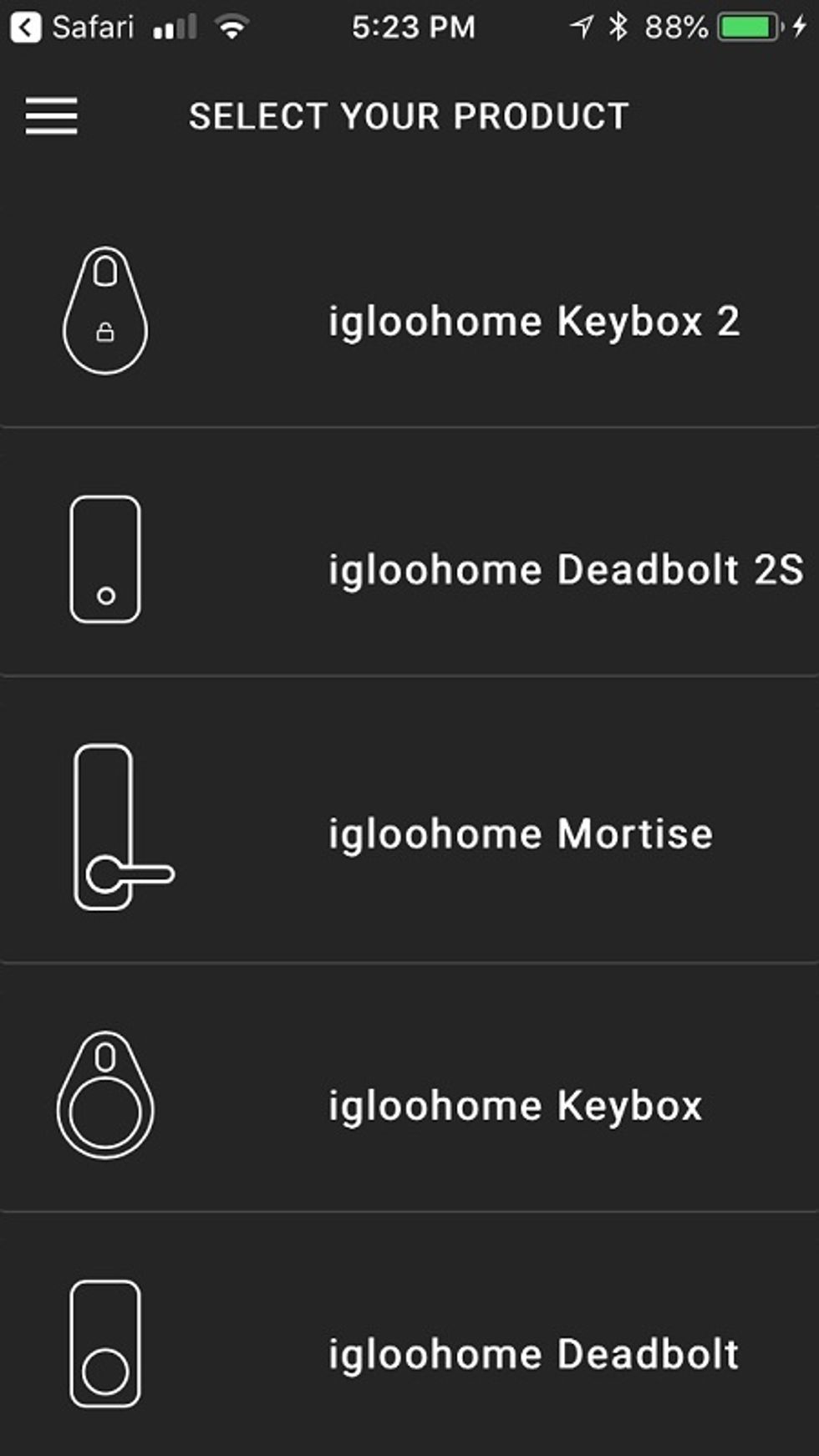 screenshot of igloohome app select a device to add section