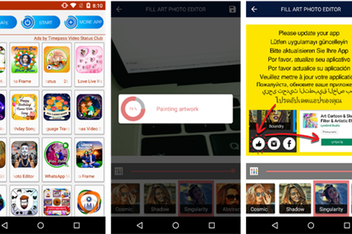 screenshots from smartphone of android apps