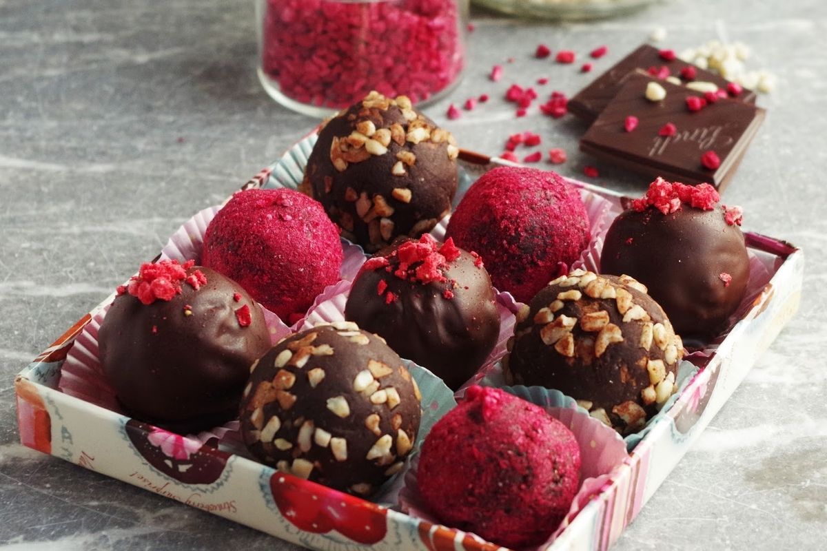 collection of Valentine's Day chocolates in white box