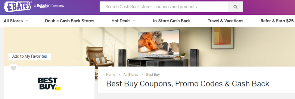 Screenshot of Best Buy website with Ebates bar at the top