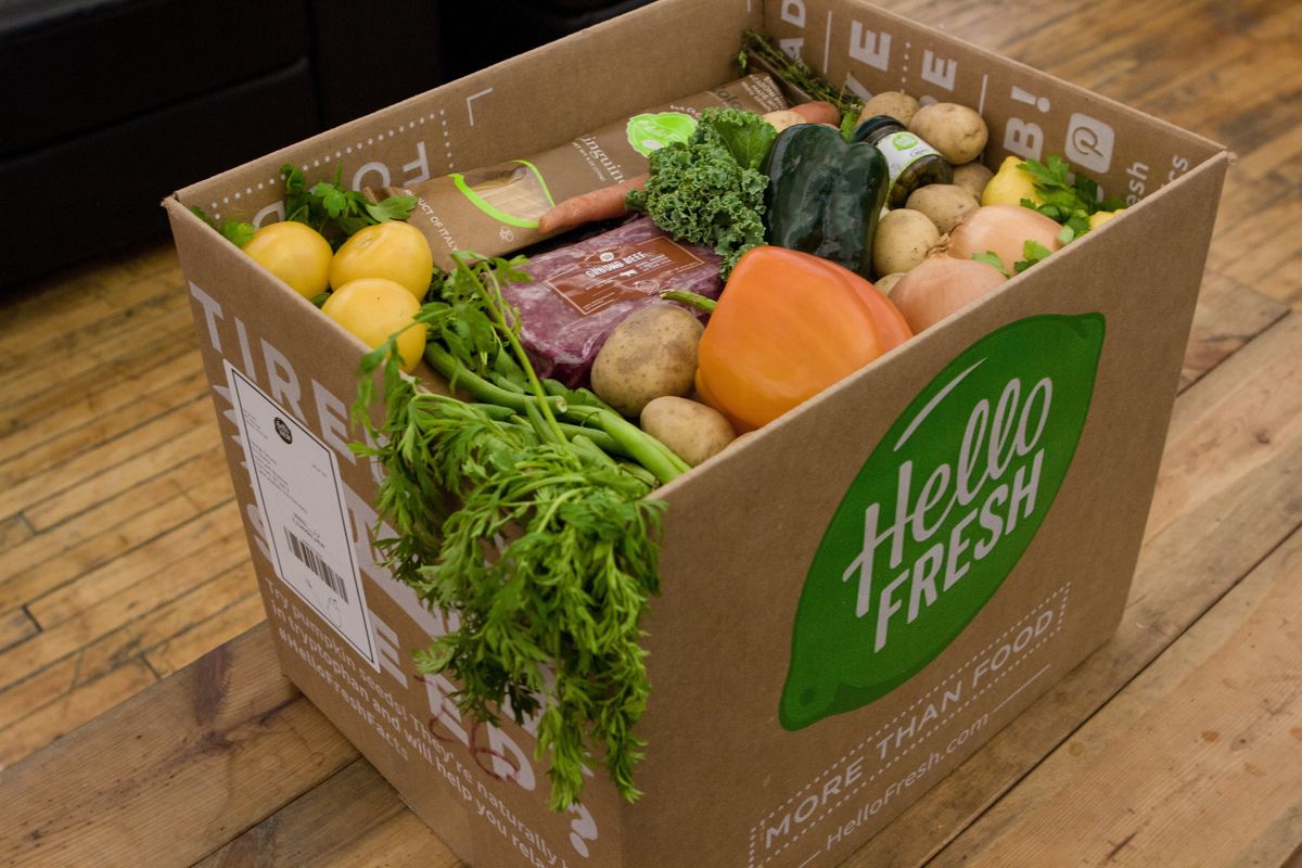 A HelloFresh box contains a load of fresh vegetables and meats