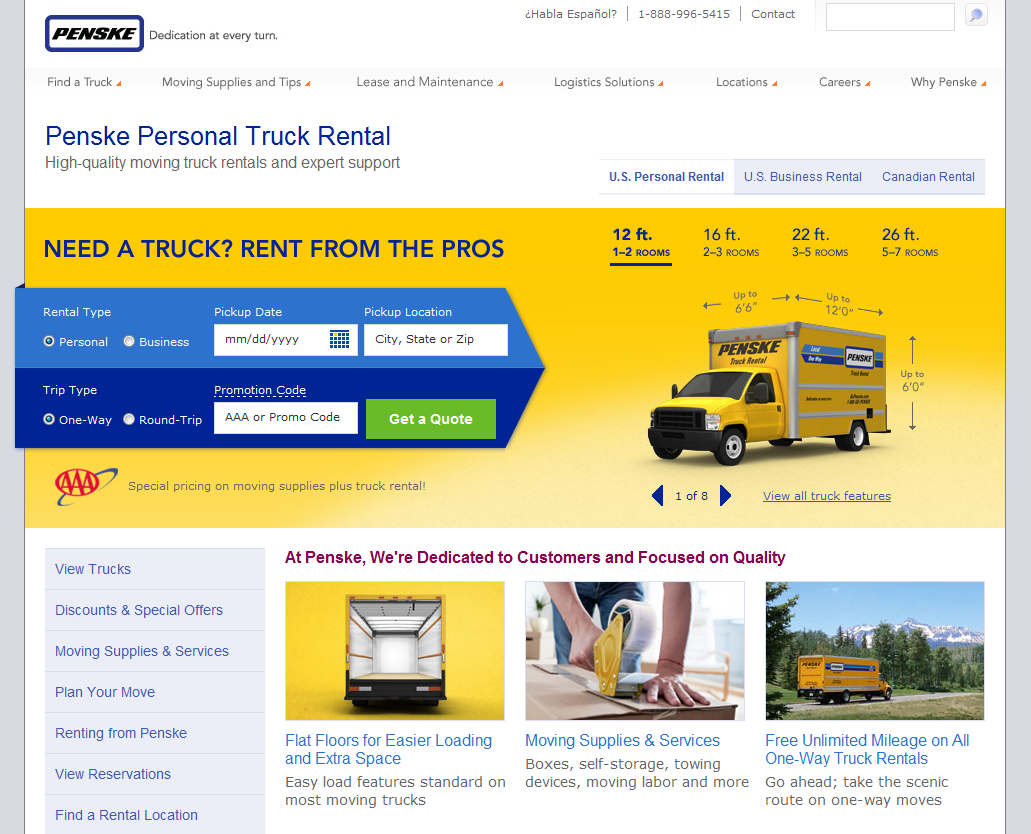 Penske Truck Rental Upgrades Website
