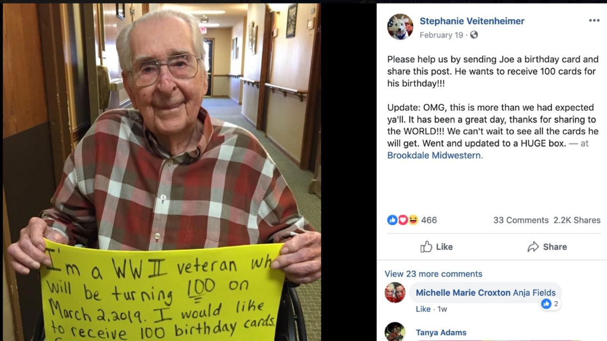 100-Year-Old Veteran Overwhelmed After Receiving 10,000 Birthday Cards