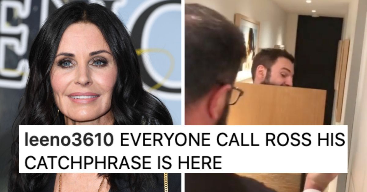 Courteney Cox Was Moving A Table And Couldn't Pass Up An Opportunity To Quote A Classic 'Friends' Scene
