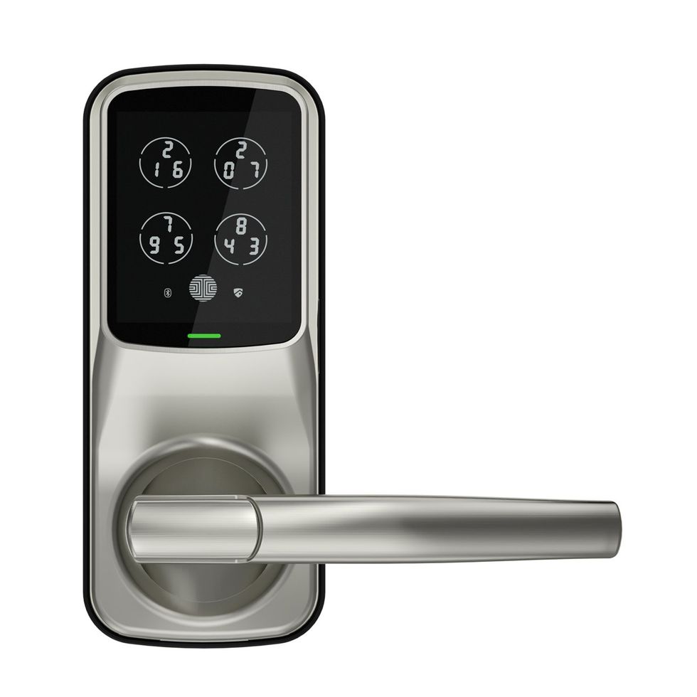 A photo of the Lockly Secure Pro has a deadbolt or latch built into the smart lock