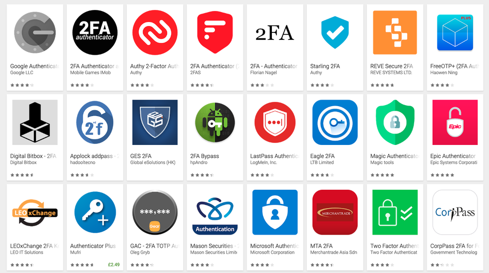 A screenshot of 2FA apps in the Google Play Store