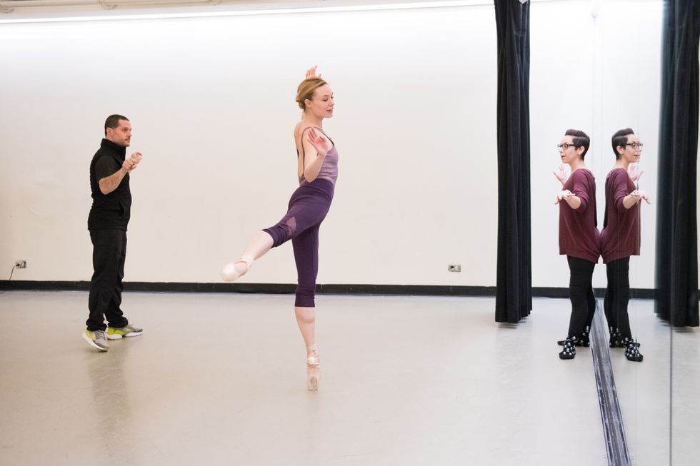 Joshua Bergasse coaches Sara Mearns in rehearsal