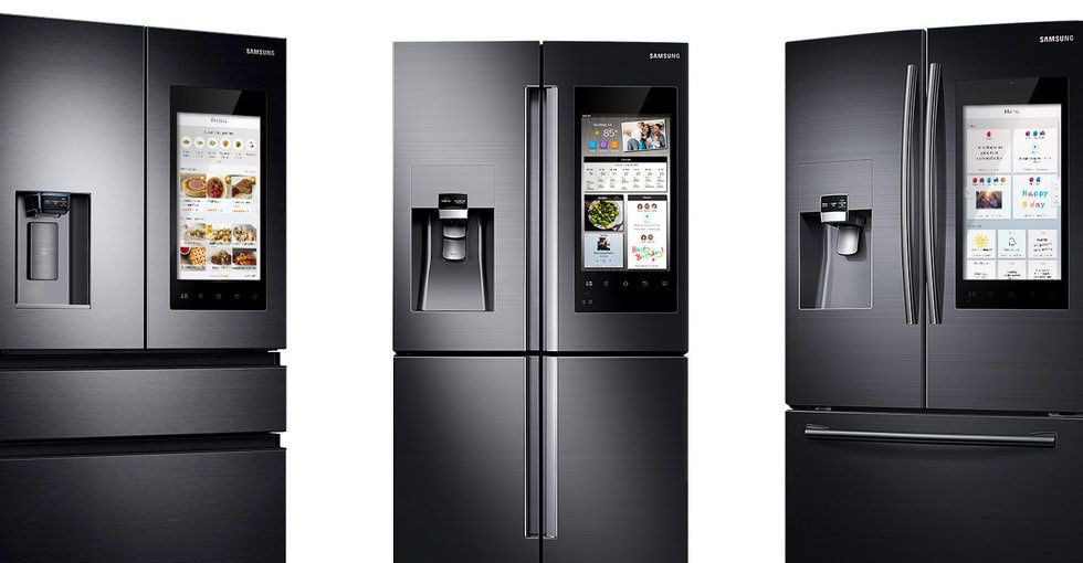\u200bA photo of the Samsung Family Hub refrigerator which lets you stream songs, shop for food and keep schedules up to date