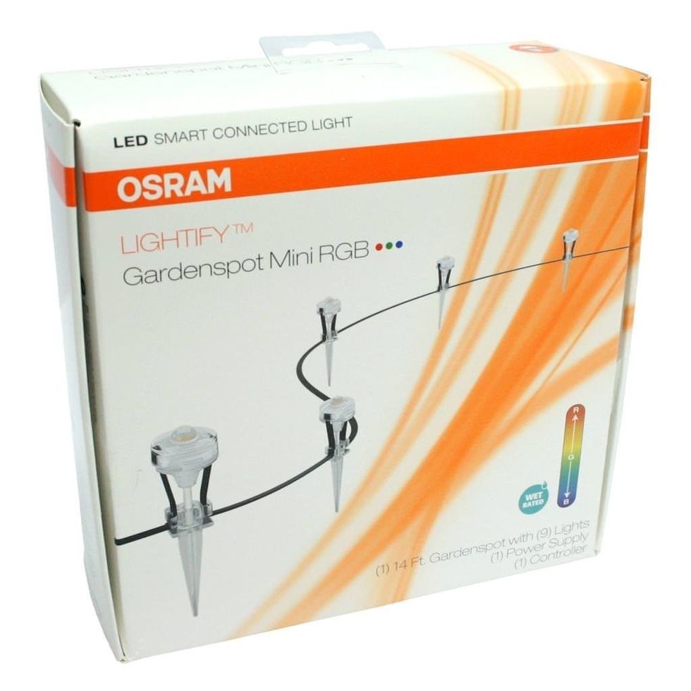 A photo of the Sylvania Gardenspot Starter Kit, which has nine lights and connects through a Zigbee hub for voice control