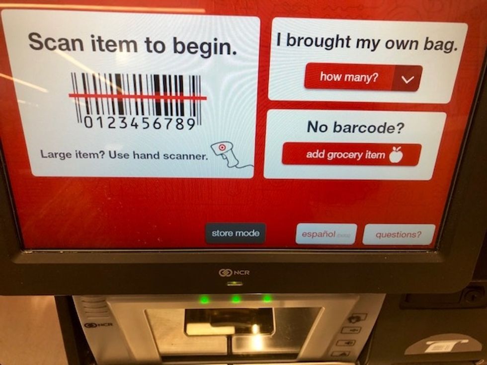 A photo of a Target checkout scanner, where you can get discounts on many goods including smart devices