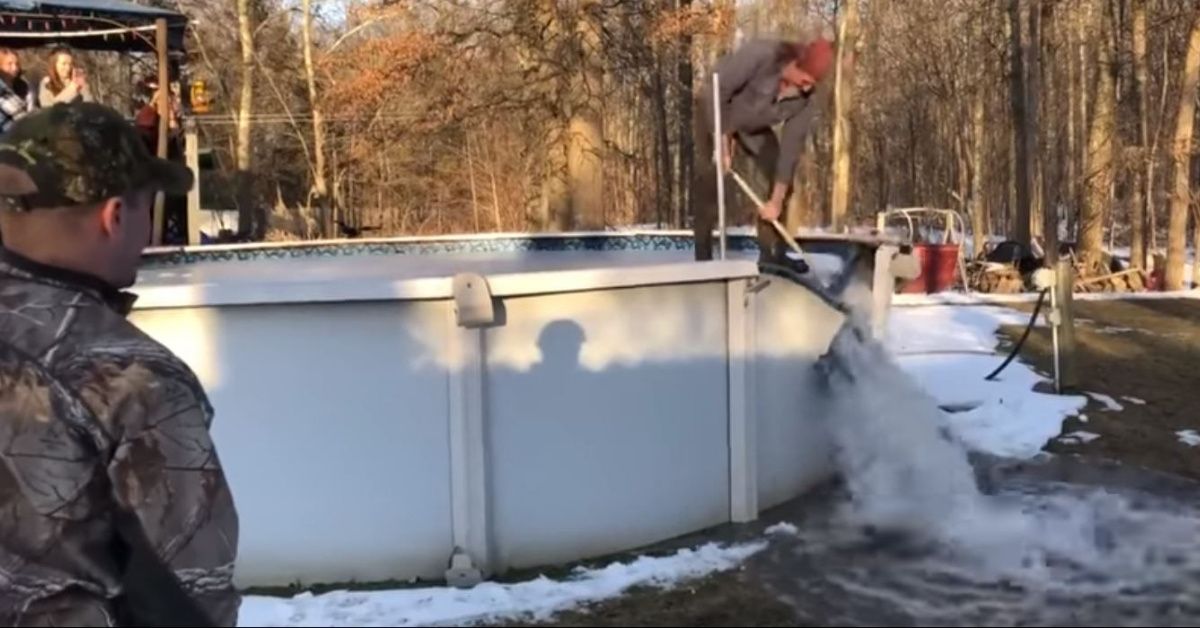Some Genius Set A Video Of A Guy Riding A Giant Sheet Of Ice Out Of A Pool To The 'Pirates Of The Caribbean' Theme