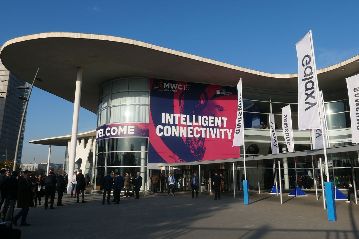 Photo of entrance into the Mobile World Conference in Barcelona Spain.