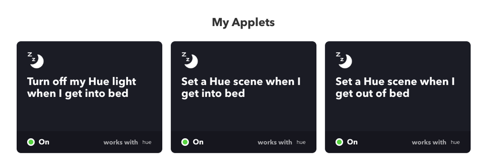 Screenshot of IFTTT applets for the Withings Sleep