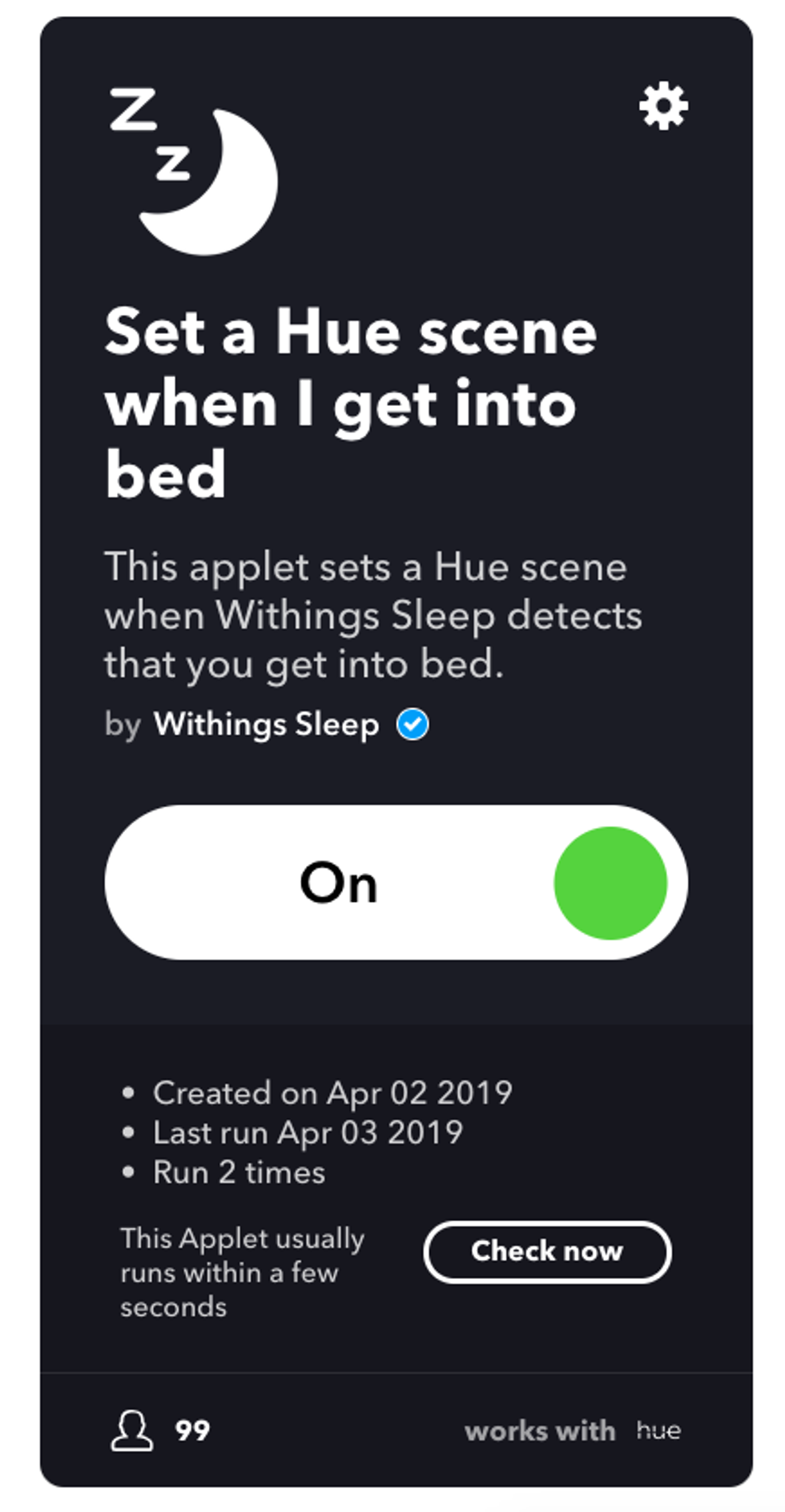 Screenshot of IFTTT applets for Withings Sleep to control Philips Hue lights