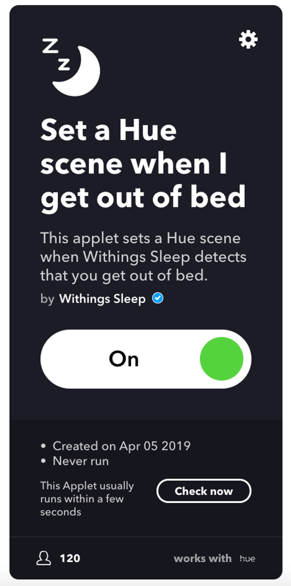 Screenshot of IFTTT applet for Withings Sleep