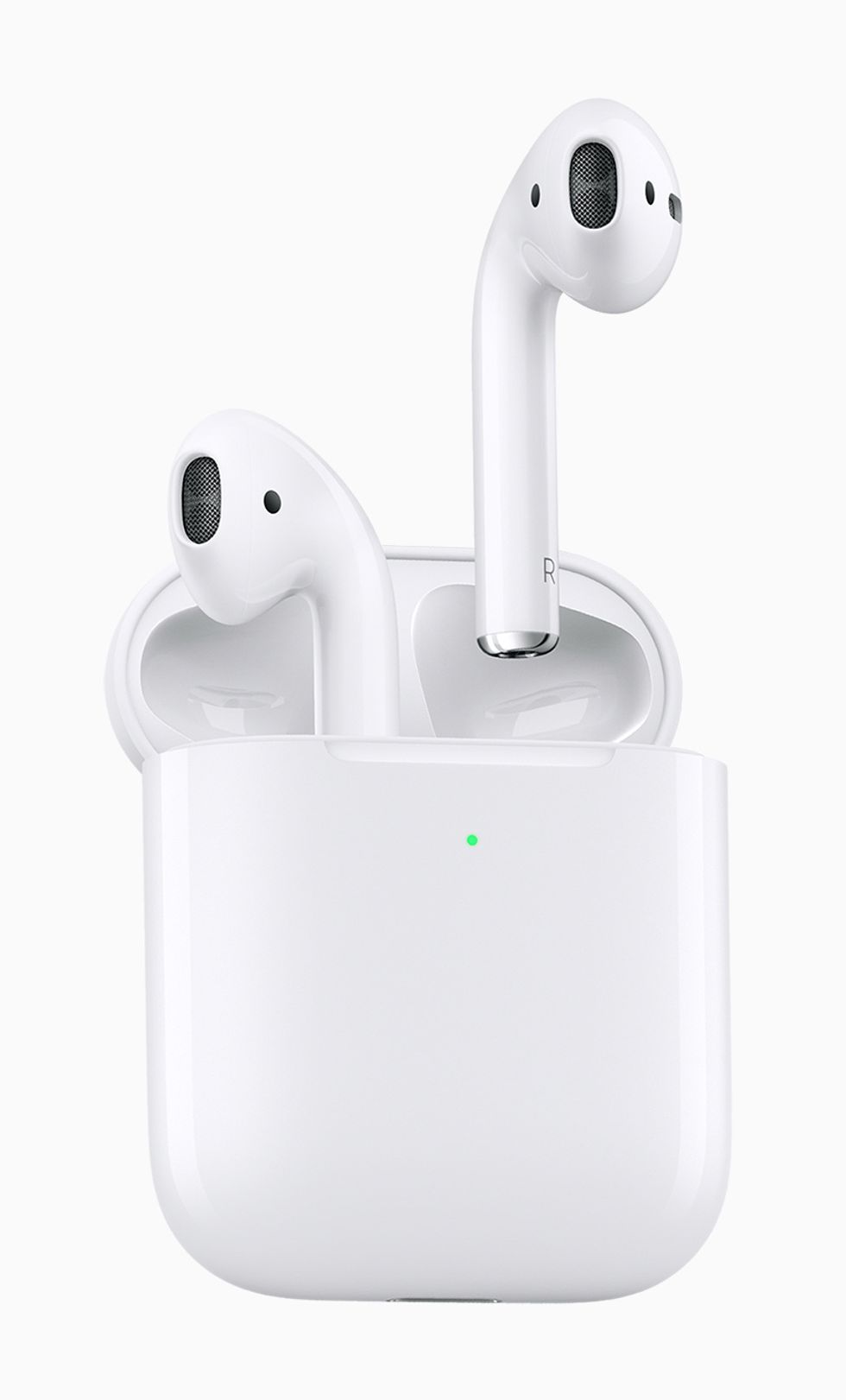 A photo of the new Apple AirPods 2, which look almost identical to the original generation