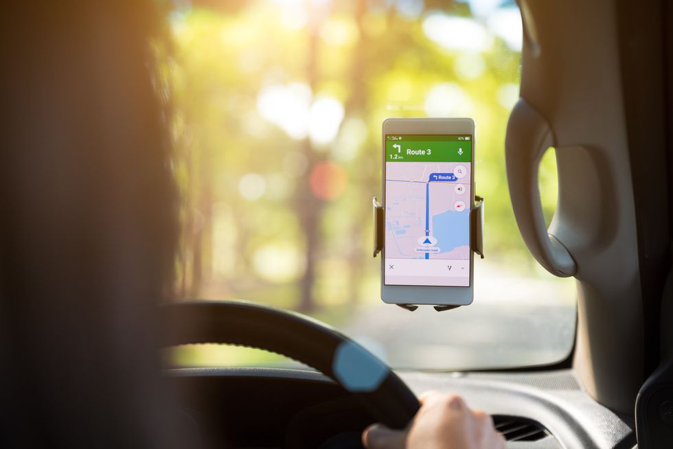Photo of a smartphone used for driving navigation