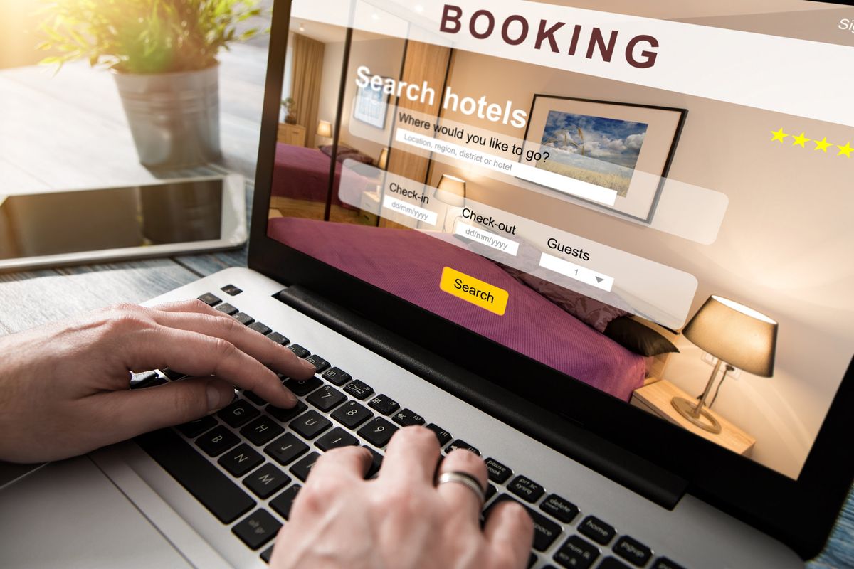 Photo of a hotel booking website on a laptop