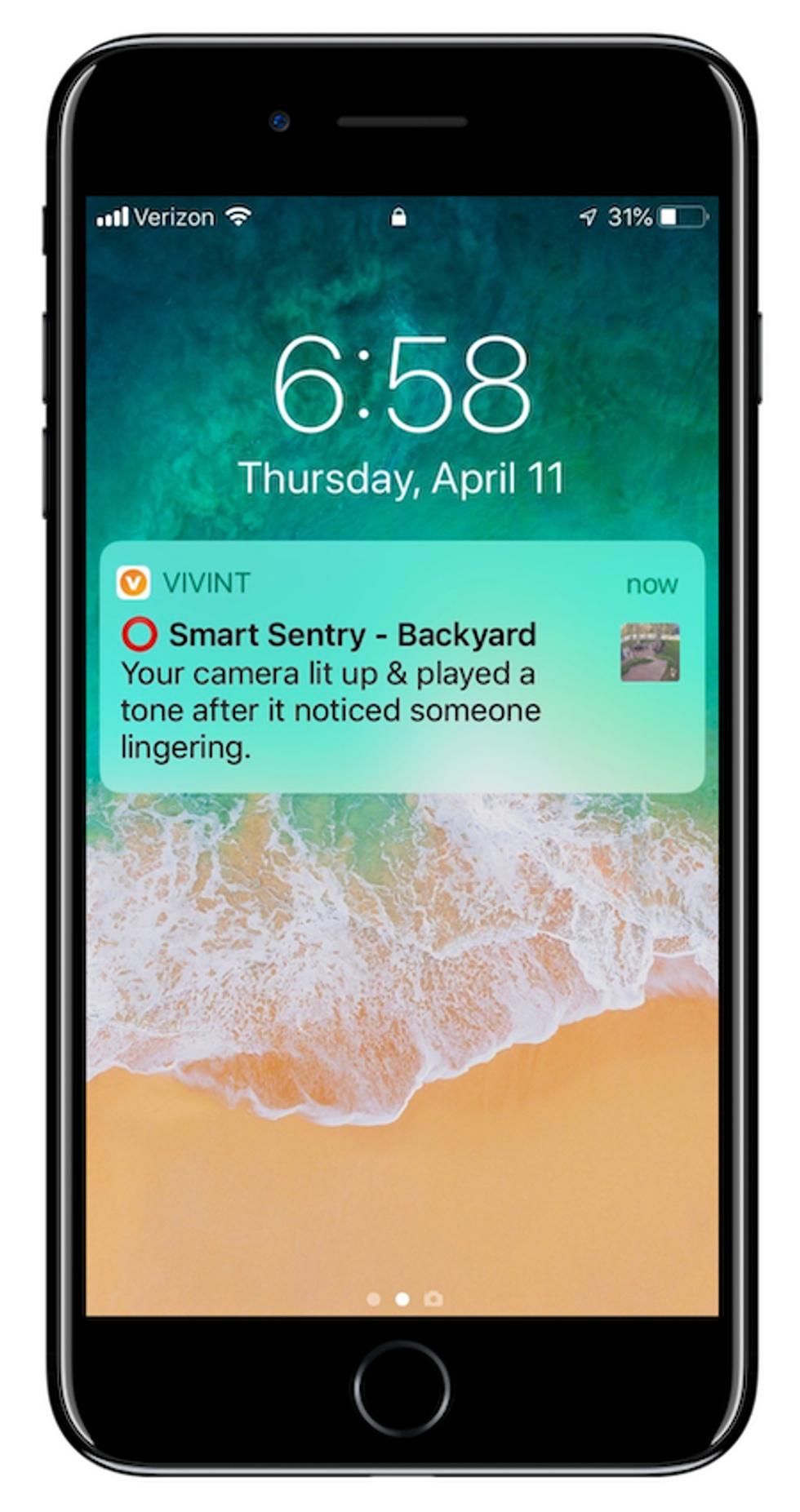 A photo of an alert sent to a smartphone, through the Smart Sentry app if the Vivint Outdoor Camera Pro sends off a warning