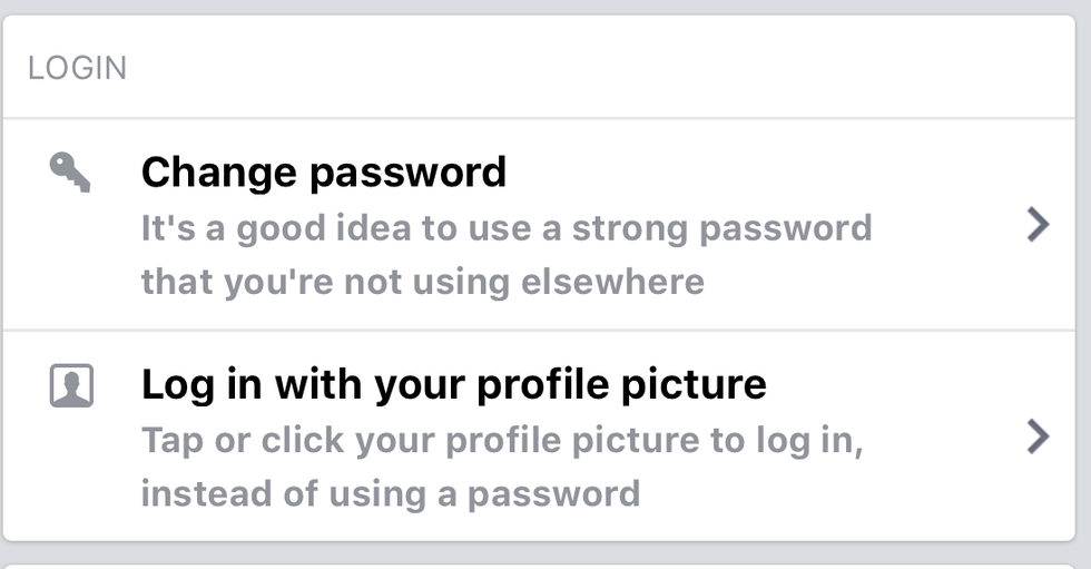Image of Facebook screen, with details on how to change your password
