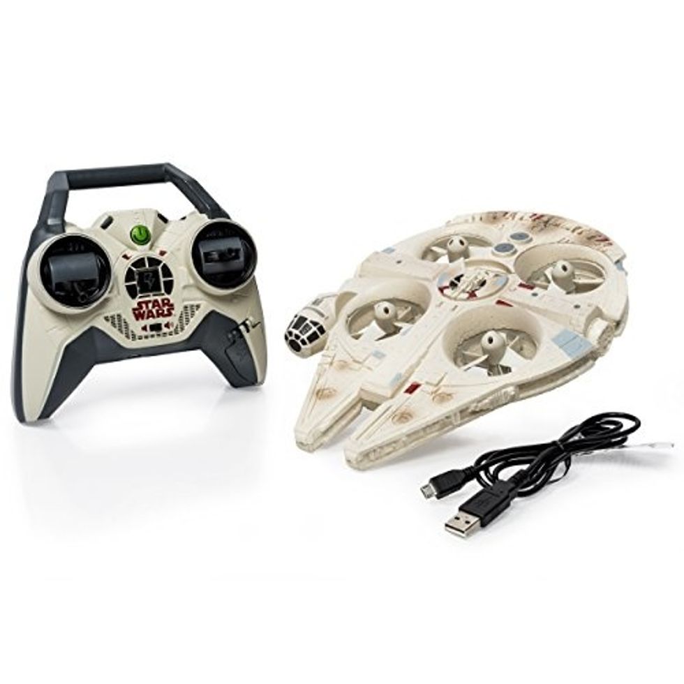 A photo of the The Air Hogs Star Wars Remote Control Ultimate Millennium Falcon Quad that has sounds to put you in the "Star Wars" world