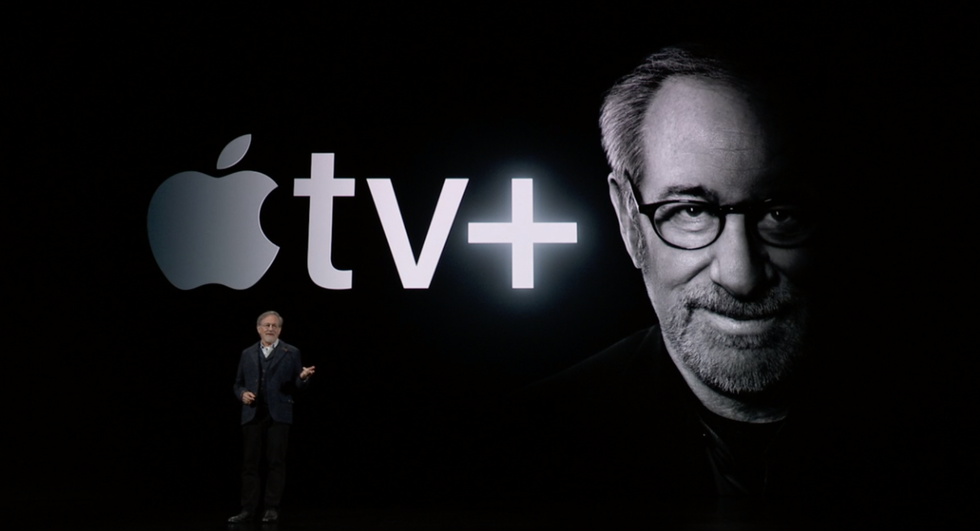 Image of Steven Spielberg at the launch of Apple TV+