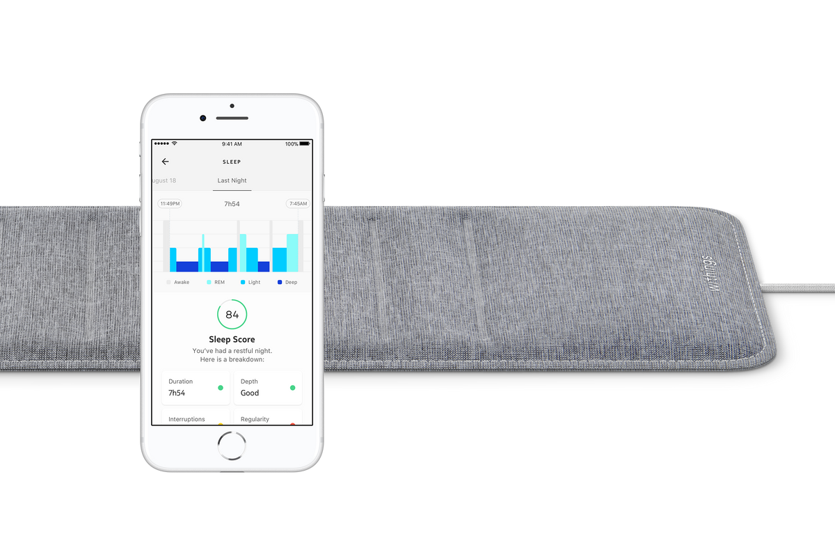 Image showing the Withings Sleep monitor and Health Mate app