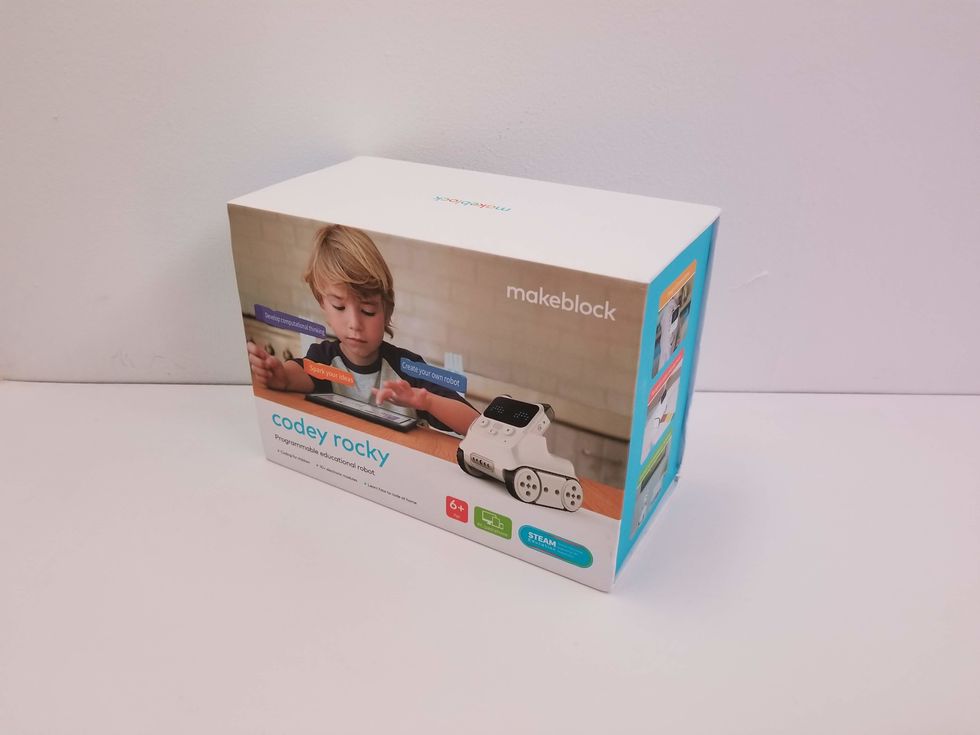 An image of Makeblock's Codey Rocky in the box, which costs $99 and works with iOS and Android