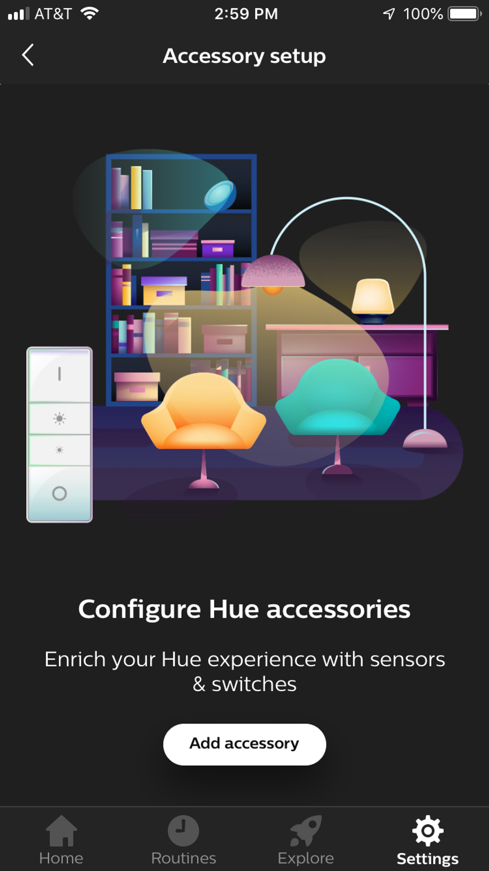 screenshot of hue app accessory setup screen