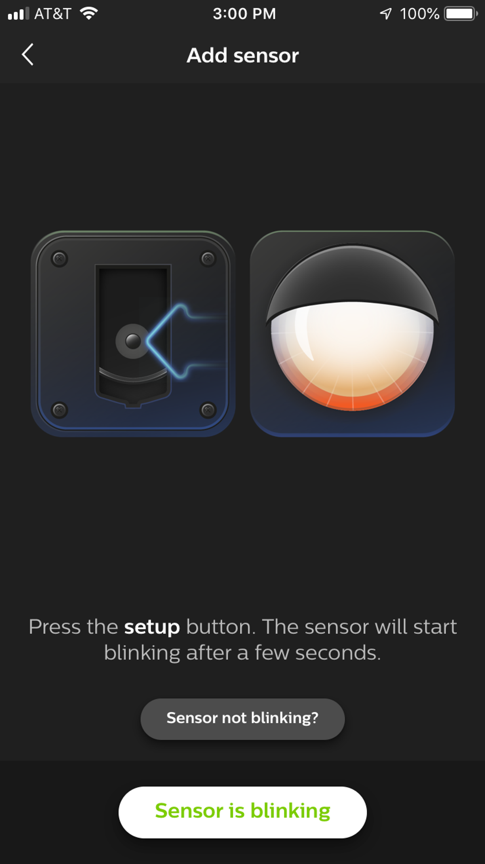 screenshot of hue app add sensor setup 