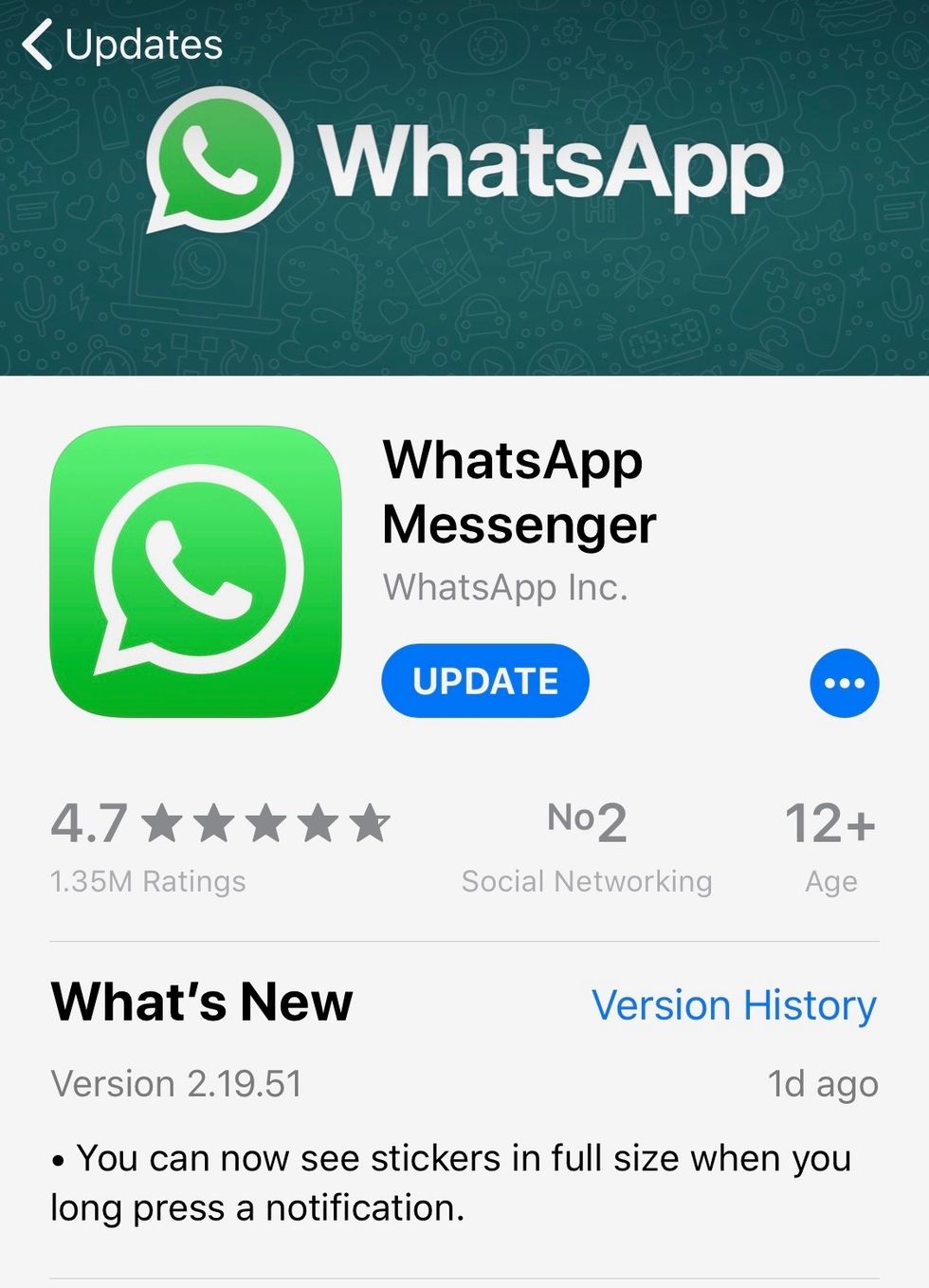 Screenshot of a WhatsApp security update
