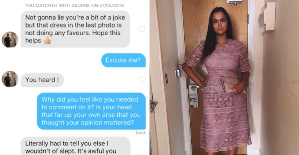 A Tinder troll called her out on an 'ugly dress.' The tables turned so quickly you'll get whiplash.