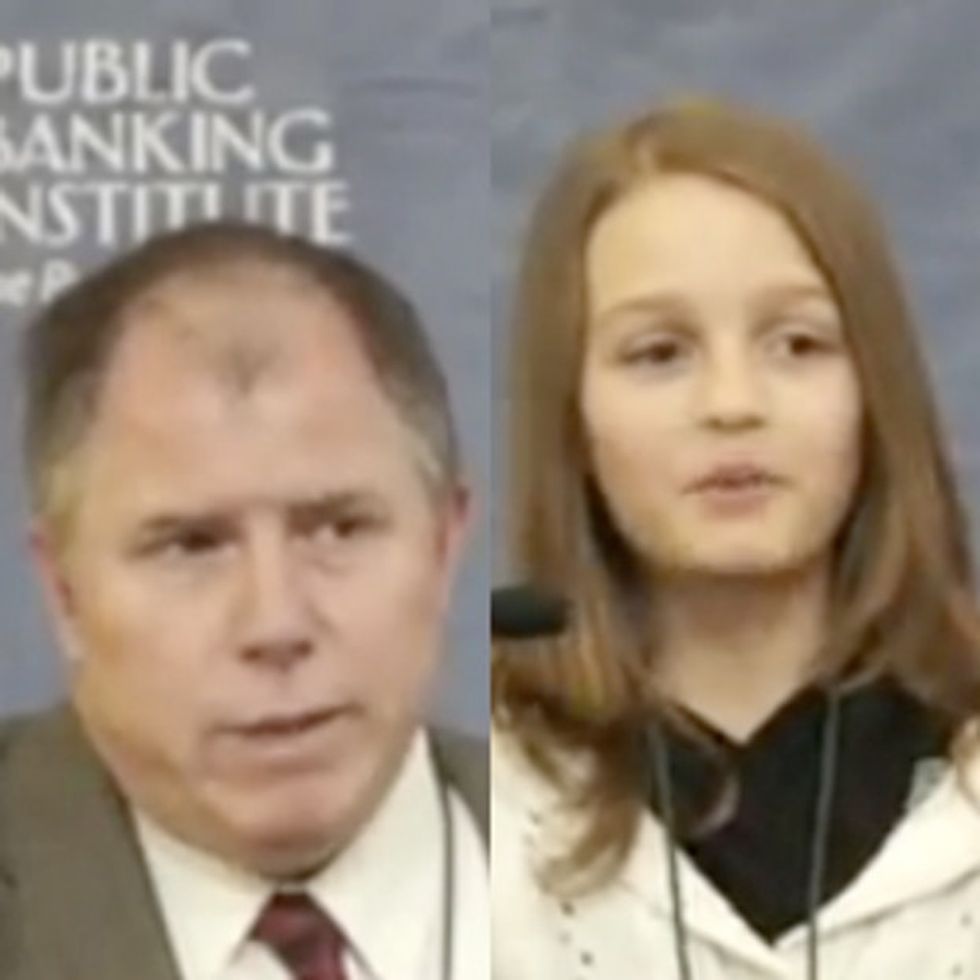 Video: Watch the big, powerful bankers get schooled by a wicked smart 12-year-old.