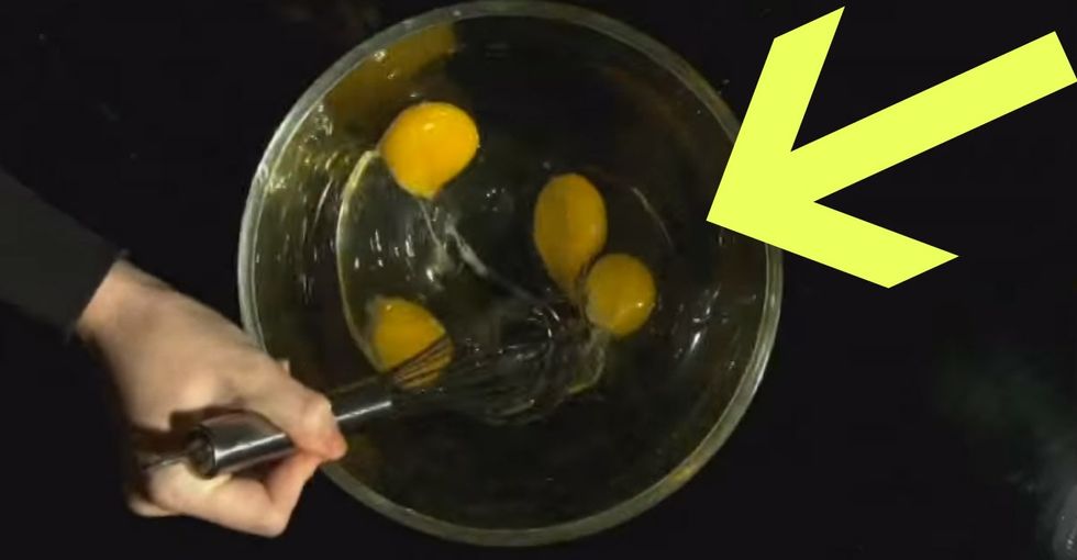 He starts out with a video of a bunch of raw eggs being scrambled. And then gets to the point.