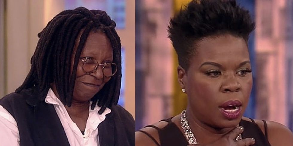 See Leslie Jones fight back tears to thank her idol, Whoopi Goldberg.