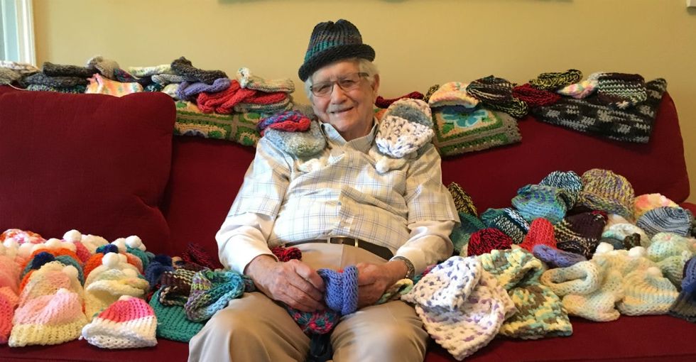This 86-year-old learned how to knit so he could make caps for premature babies.