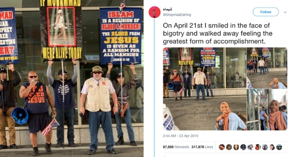 This Muslim woman confronted anti-Islamic protesters "with love and a smile."