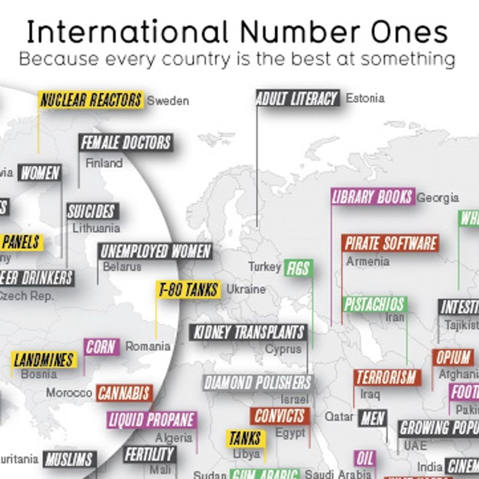 Map: Somalia is #1 at pirates and Czech Republic is #1 at drinking beer. What about USA?