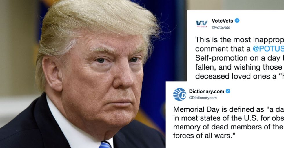Vets are outraged over Trump's self-congratulatory Memorial Day tweet.