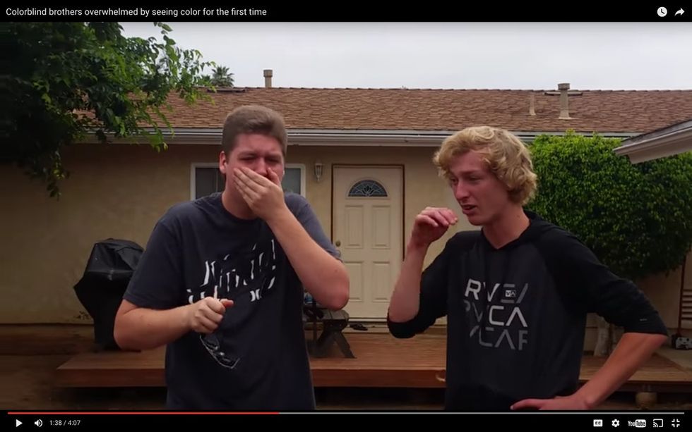 Two color-blind brothers see each other in color for the first time, and it's magical.