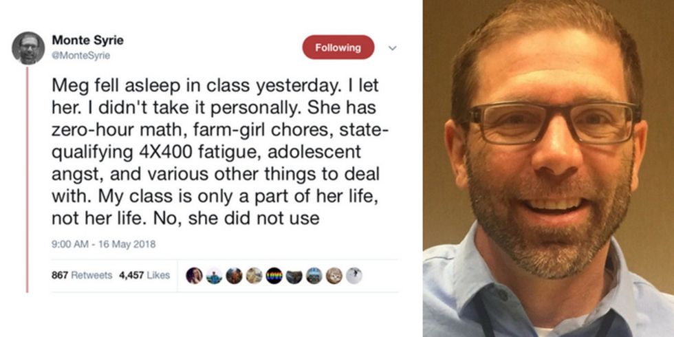 A high school teacher's reaction to a sleeping student has gone viral for all the right reasons.