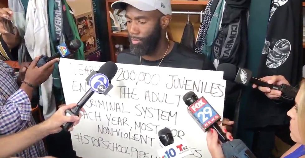 'You aren't listening': Philadelphia Eagles player greeted press with signs and silence.
