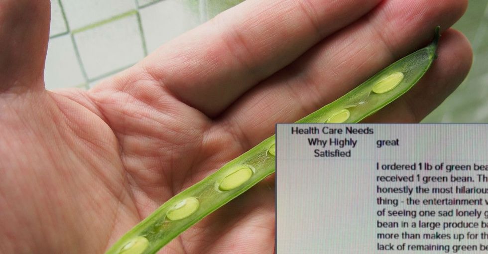 This grocery store customer has some 'honest questions' after receiving a single green bean in the mail.