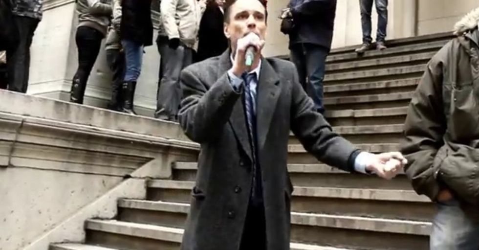 A Guy Sells Something So Shocking On Wall Street That A Crowd Stops And Stares